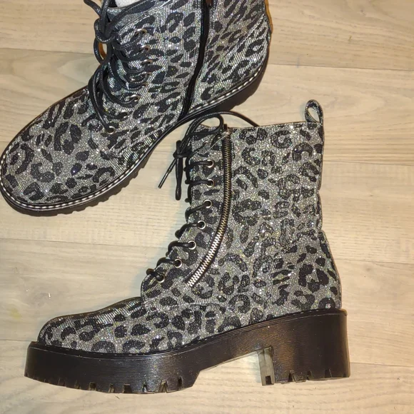 👣MIX No. 6 Rocklyn Shimmer Leopard Combat Boots - Picture 14 of 16